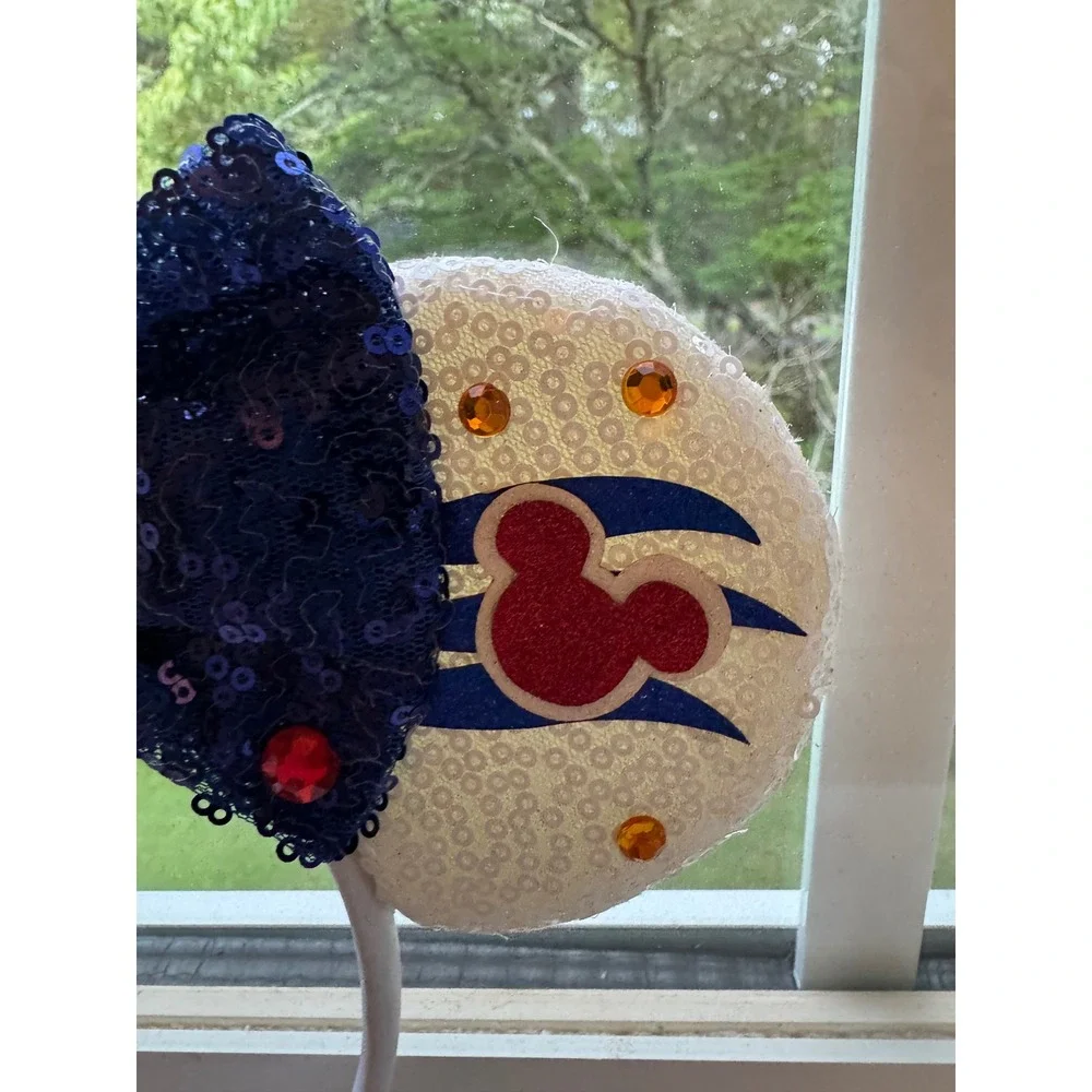Handmade Disney Cruise Inspired Nautical Mickey Mouse Ears Headband Sequin Bow